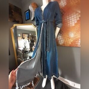Zara Denim Long Sleeve Belted Coat/Wrap Dress